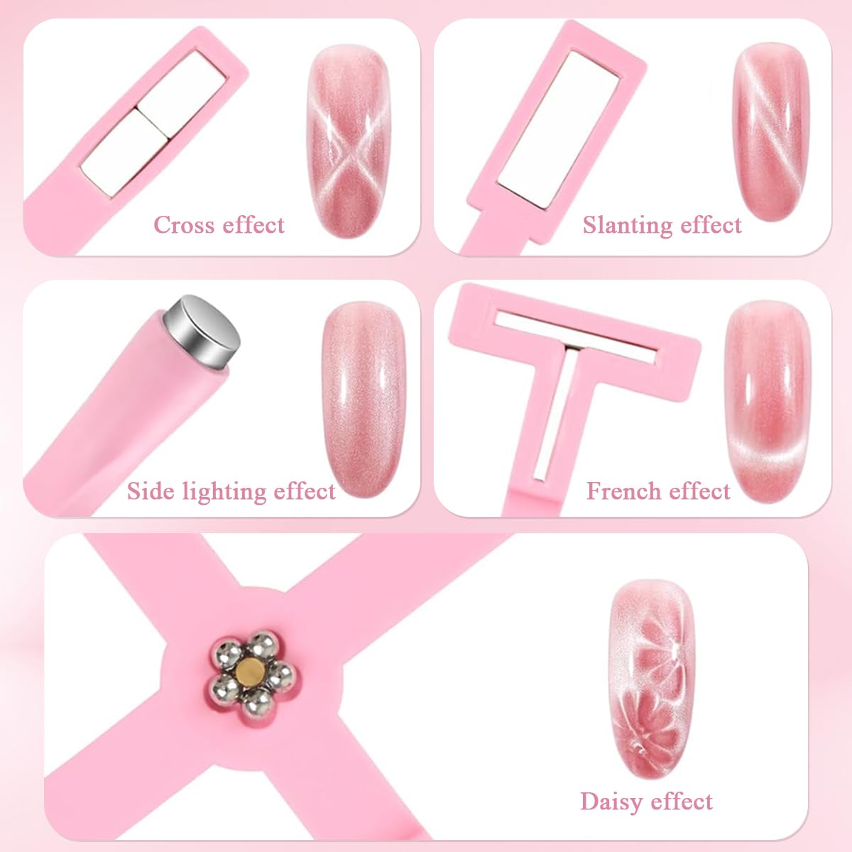 MAYCREATE Nail Magnet Set, Upgraded 5 in 1 Nail Magnet Set for 3D Cat Eye Gel Polish Tools, Magnet Wand for Nails Cat Eye Nail Design Tools Nail Art DIY Accessories, Pink MAYCREATE Nail Magnet Set, Upgraded 5 in 1 Nail Magnet Set for 3D Cat Eye Gel Polish Tools, Magnet Wand for Nails Cat Eye Nail Design Tools Nail Art DIY Accessories, Pink